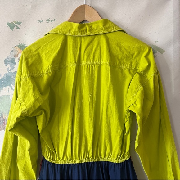 VTG Bonnie Strauss Dress Size 4 Chartreuse Navy Blue A-Line Cotton Pin-Up Retro - Picture 10 of 14